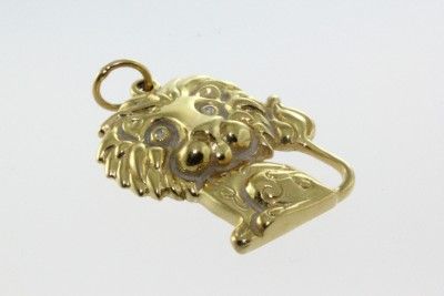 18K GOLD LION PENDANT ESTATE CHARM DIAMOND EYES 18CT  