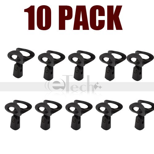 10 Plastic Microphone Mic Holder Stand Clamp Clip Black  