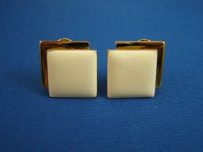 Vintage Costume Jewelry 1980s Monet Cream Enamel Earrings Item 021E11 