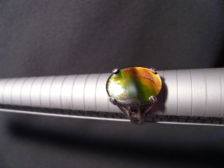 Silver Orange Green 18x13mm Ammolite Stone Sterling Silver Ring Size 9 