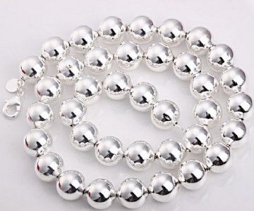 Silver Plated Hollow Bead 14mm Chain Necklace New N105  