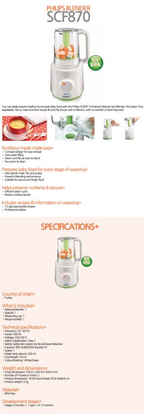 New PHILIPS Avent SCF870 Blender & Baby food Master  