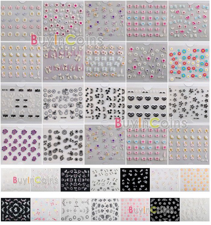 Sparkling 3D Nail Art Sticker Decal Flower Makeup Tips  