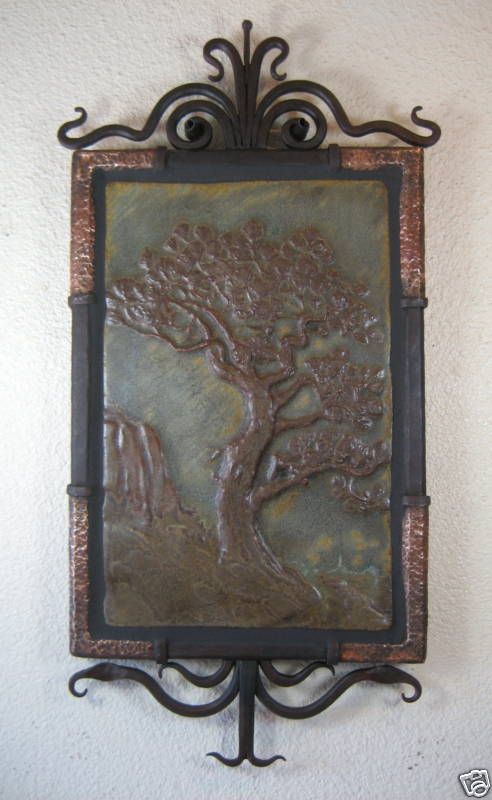 mission torrey pine tree tile in iron & copper frame  