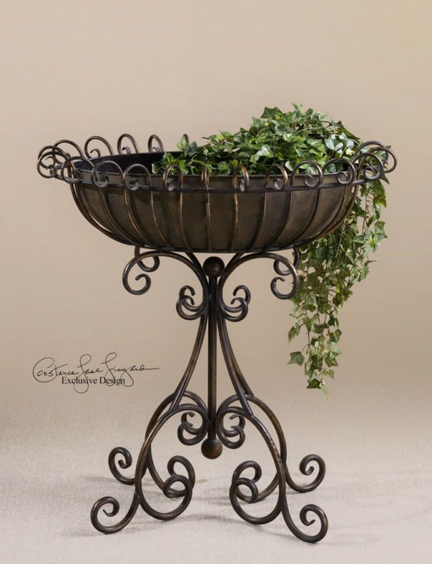 ANTIQUED COPPER BRONZE METAL FLOOR PLANT STAND, PLANTER  