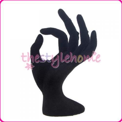 Black Velvet OK Hand Jewelry Ring Hanging Display Stand  