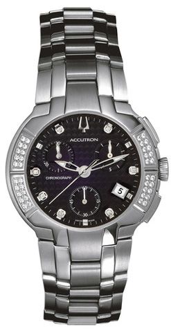 Mens Accutron by Bulova Chronograph Silver Tone 47 Diamonds Watch 