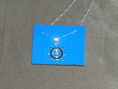 STERLING SILVER NAUTICAL SHIPS WHEEL WITH ANCHOR PENDANT NECKLACE