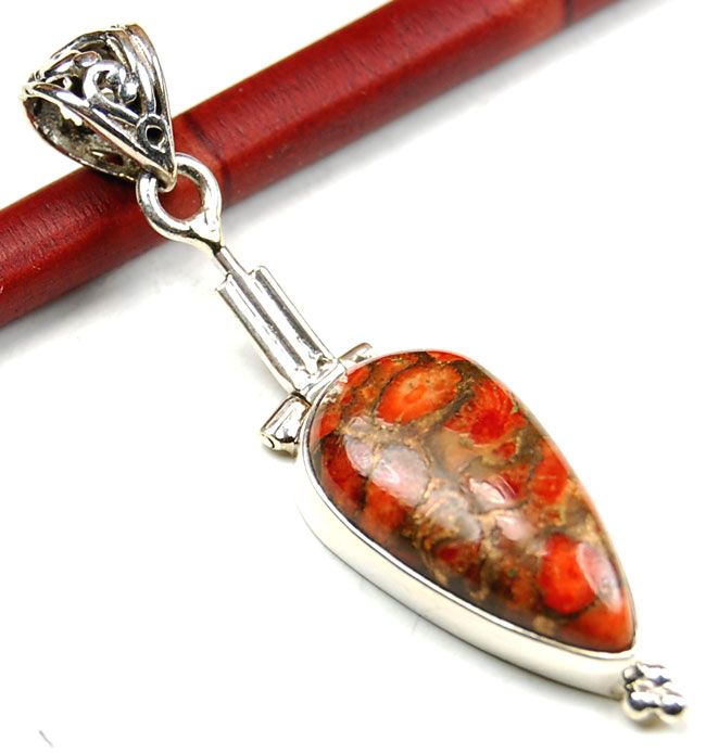 RARE COPPER RED TURQUOISE 925 SILVER PENDANT SP1421  