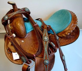 Duty Barrel Racer Show Western trail Saddle 16 Blue w/Bling Showman 